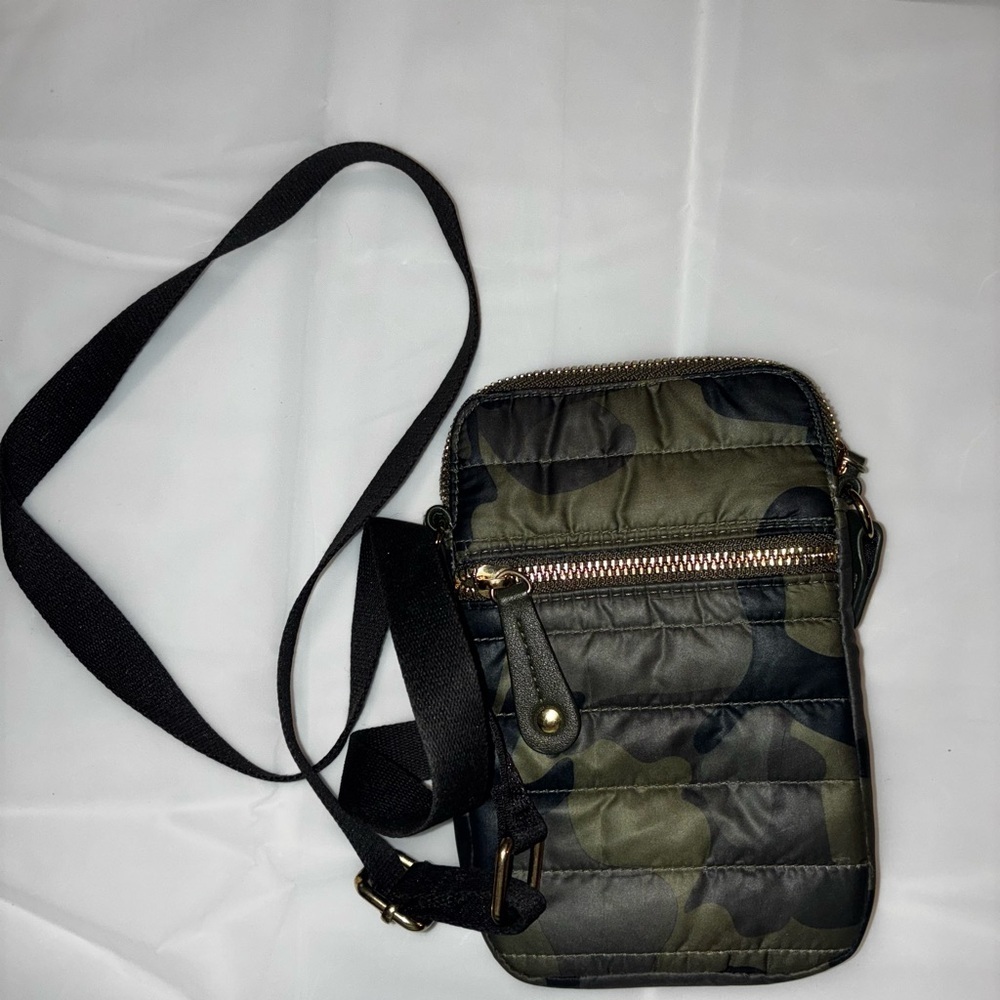 2/$35 Y2K Green Black Urban Camo Crossbody Bag Quilted Puffer Streetwear Utility